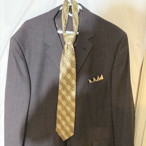 Claiborne Men's Brown Tweed Woven Sport Jacket. Gifted tie and handkerchief! - Picture 8 of 9